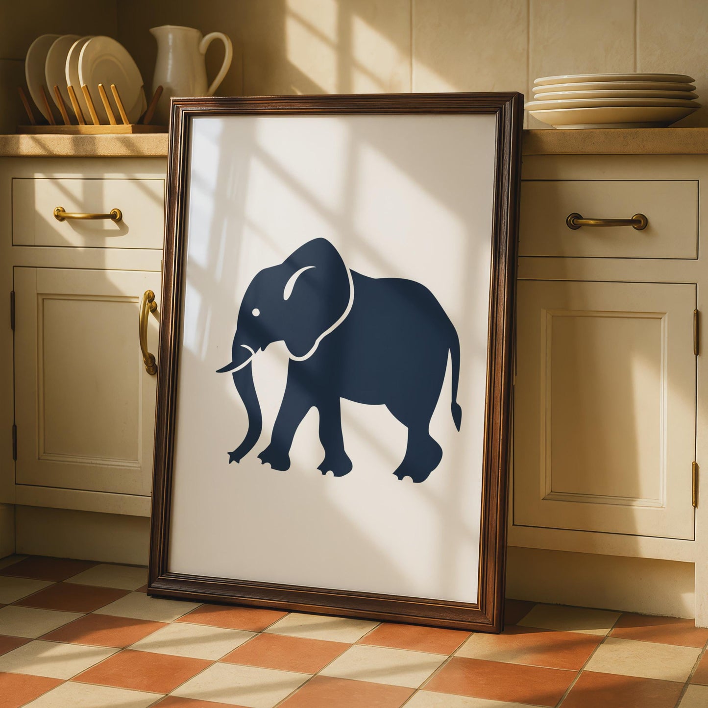 Elephant Poster, Navy Blue Silhouette Animal Print, Minimalist Wall Art, Wildlife Decor wall art print