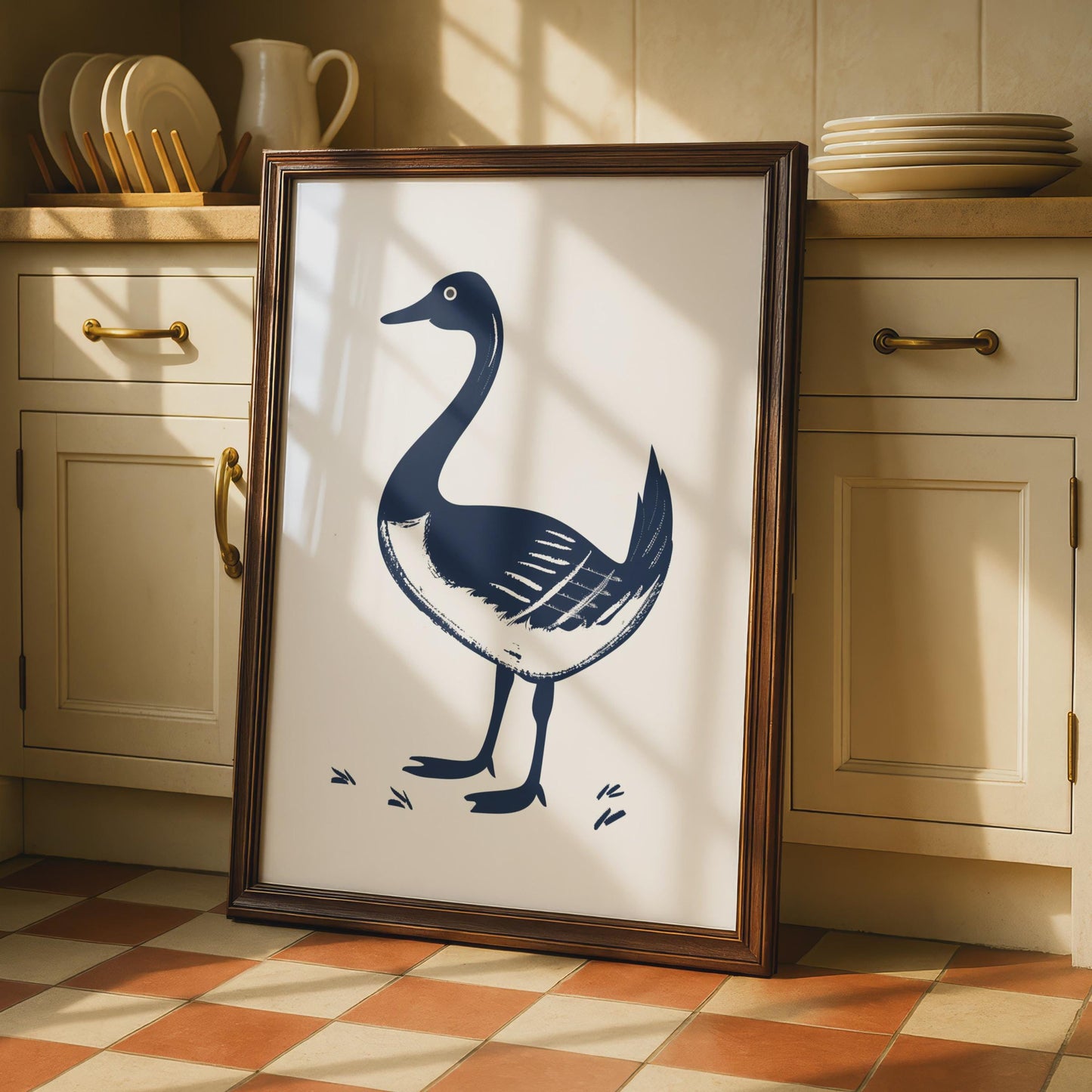 Goose Animal Poster, Navy Blue Bird Print, Minimalist Wall Art, Wildlife Decor wall art print