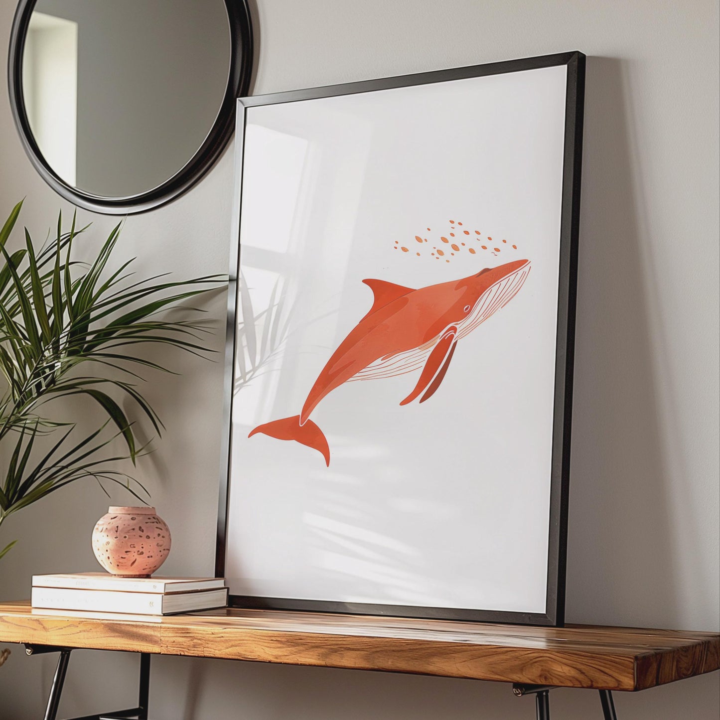 Red Humpback Whale Art Print, Minimalist Ocean Animal Poster wall art print