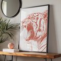 Roaring Tiger Poster, Red Animal Print, Bold Wildlife Wall Art, Modern Big Cat Decor wall art print