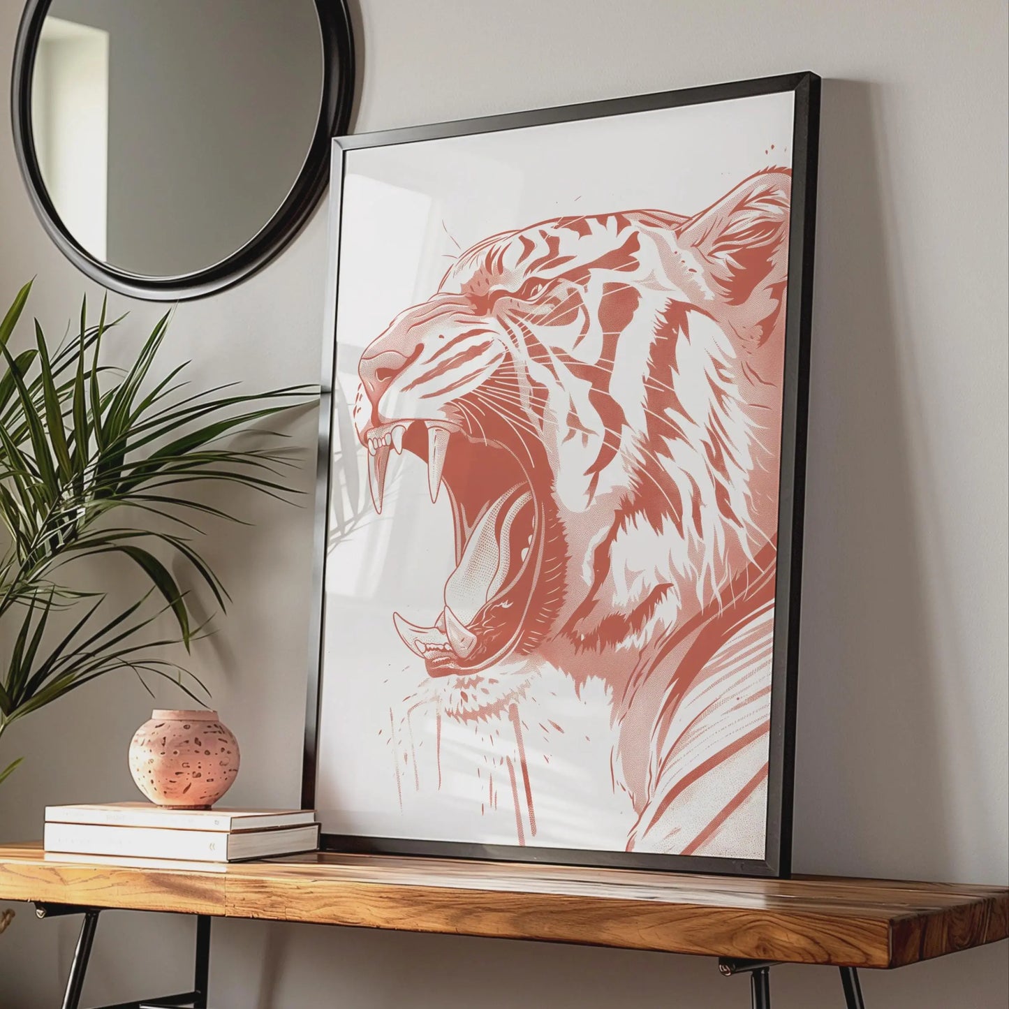 Roaring Tiger Poster, Red Animal Print, Bold Wildlife Wall Art, Modern Big Cat Decor wall art print