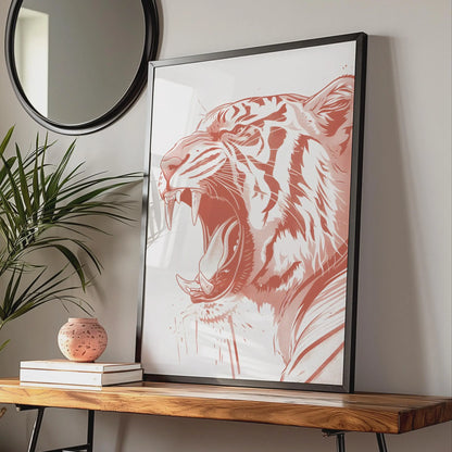 Roaring Tiger Poster, Red Animal Print, Bold Wildlife Wall Art, Modern Big Cat Decor wall art print
