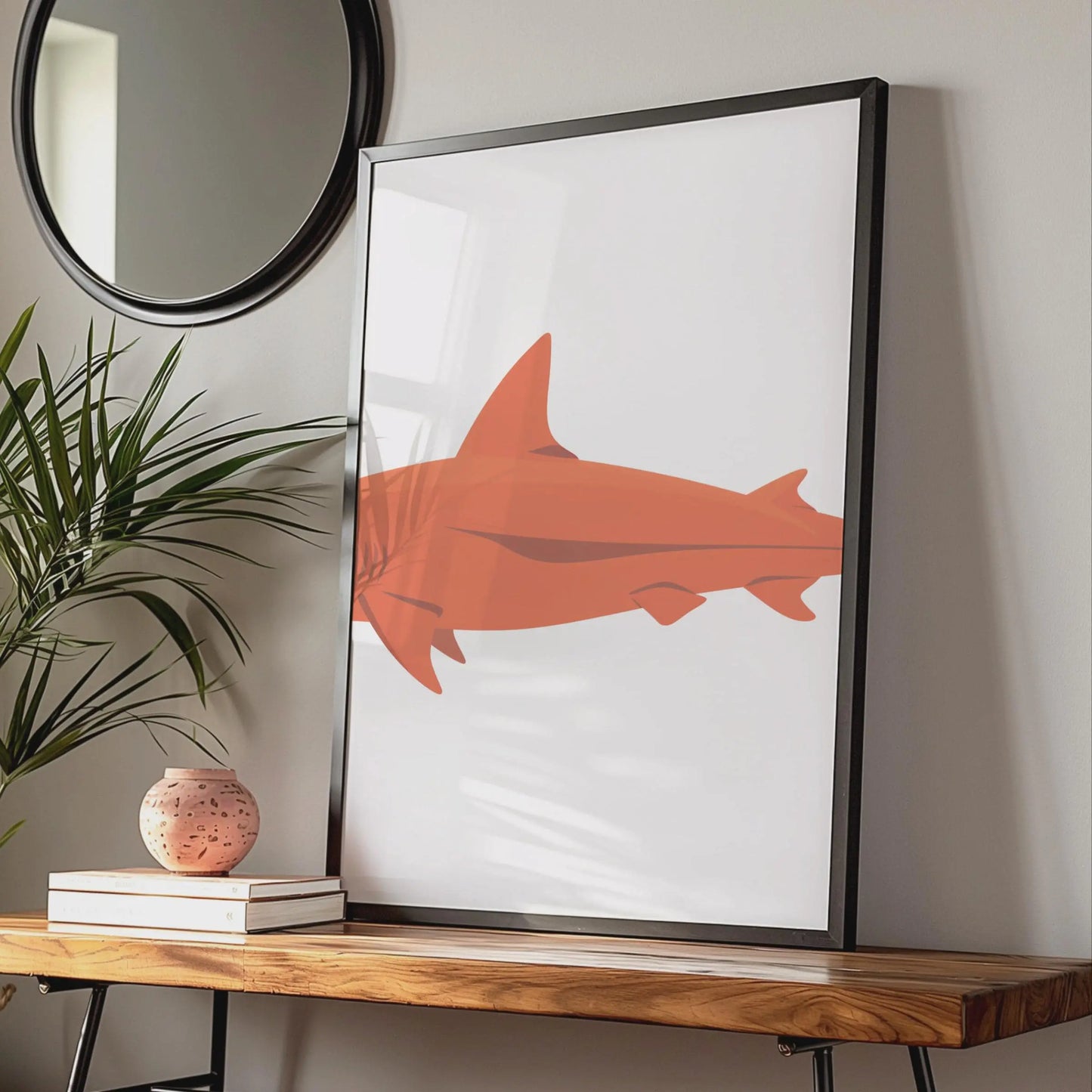 Orange Shark Art Print, Minimalist Ocean Animal Wall Decor wall art print
