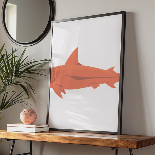 Orange Shark Art Print, Minimalist Ocean Animal Wall Decor wall art print
