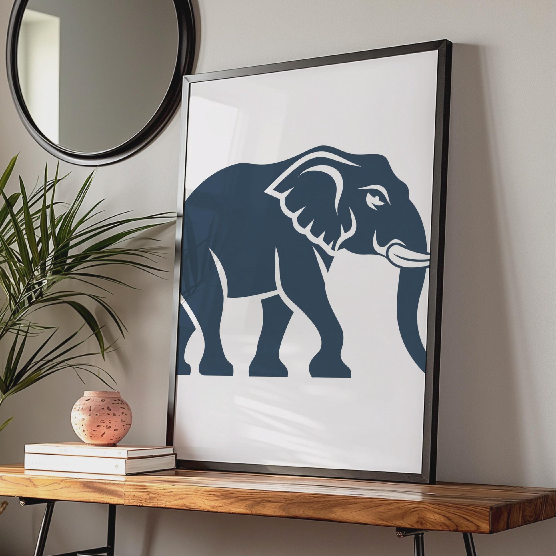 Elephant Poster, Navy Blue Minimalist Animal Print, Modern Wildlife Wall Art Decor wall art print