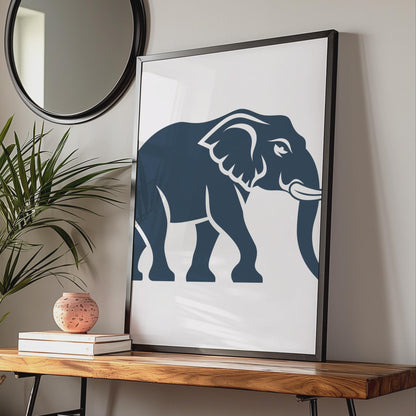 Elephant Poster, Navy Blue Minimalist Animal Print, Modern Wildlife Wall Art Decor wall art print
