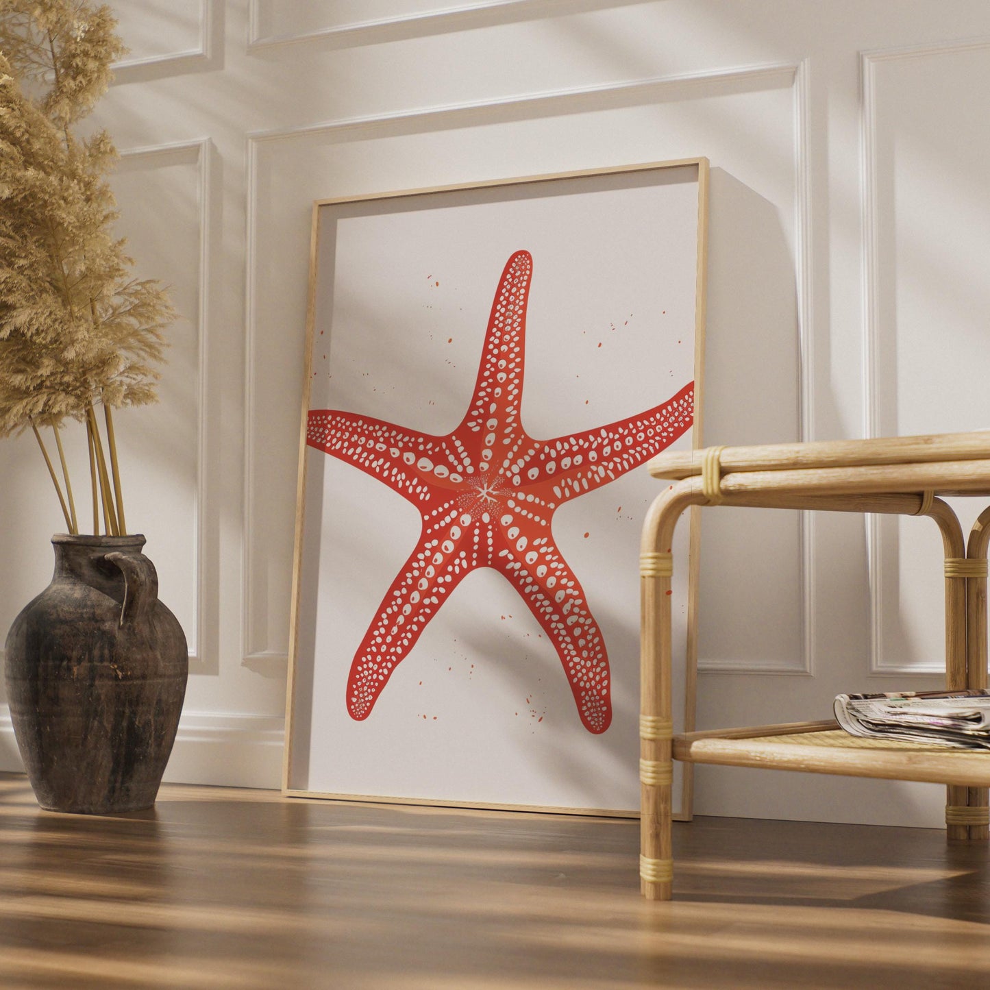 Red Starfish Poster, Sea Animal Print, Ocean Wall Art, Coastal Nautical Decor wall art print