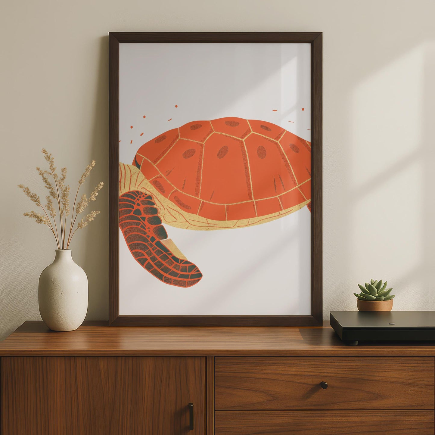 Sea Turtle Poster, Orange Turtle Wall Art, Ocean Animal Print, Coastal Decor wall art print