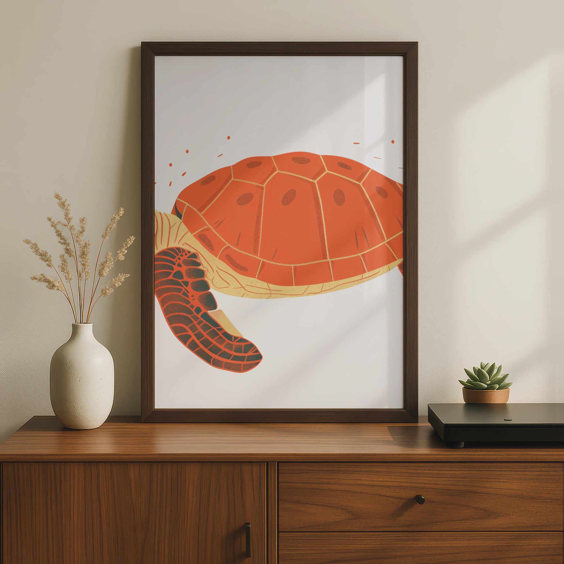 Sea Turtle Poster, Orange Turtle Wall Art, Ocean Animal Print, Coastal Decor wall art print