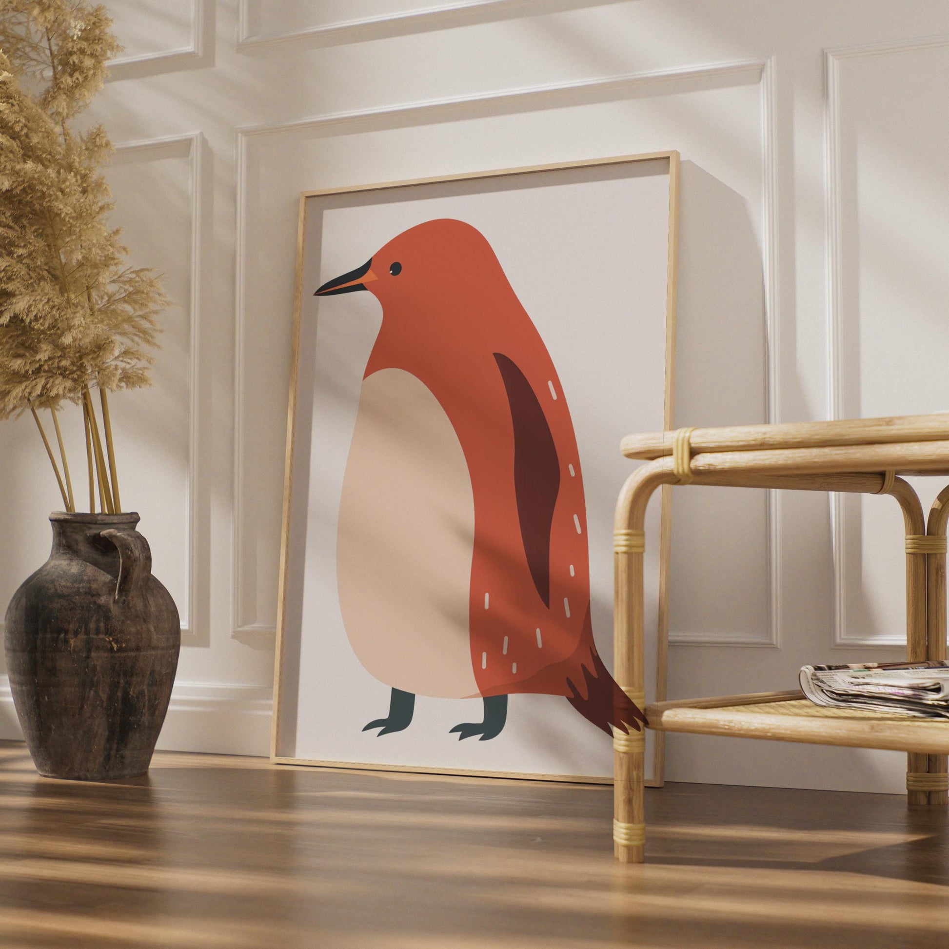 Penguin Animal Poster, Minimalist Bird Print, Terracotta Wall Art, Nursery Decor wall art print
