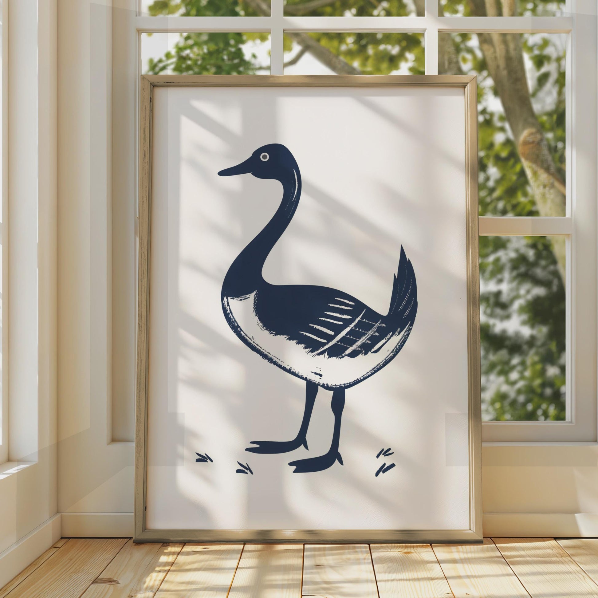 Goose Animal Poster, Navy Blue Bird Print, Minimalist Wall Art, Wildlife Decor wall art print