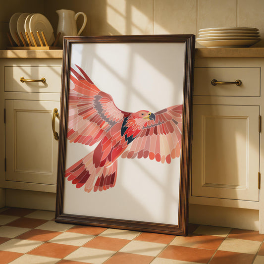 Eagle Animal Poster, Red Bird of Prey Print, Flying Hawk Wall Art, Raptor Decor wall art print