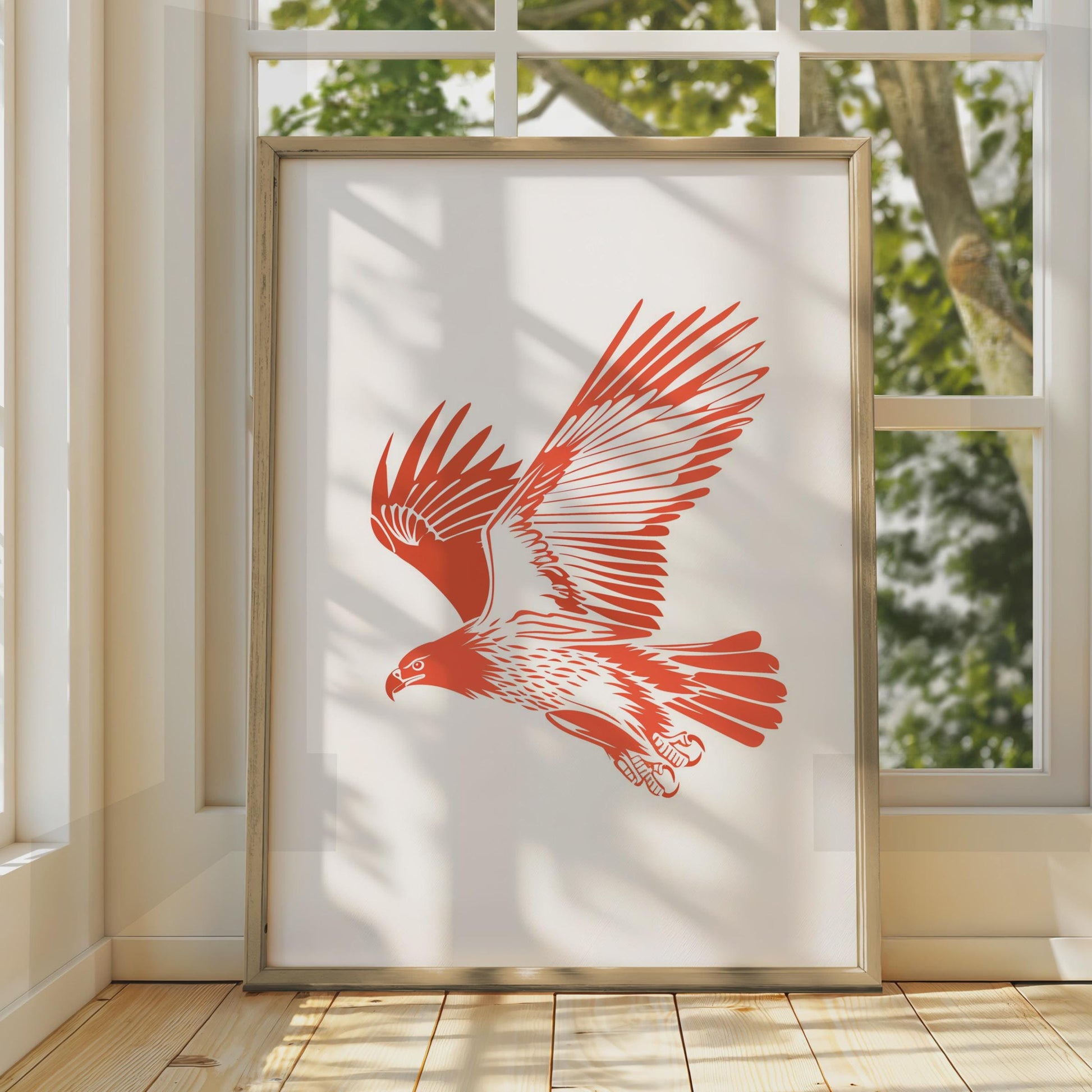 Red Flying Eagle Poster, Bold Cut-Paper Wildlife Art Print wall art print