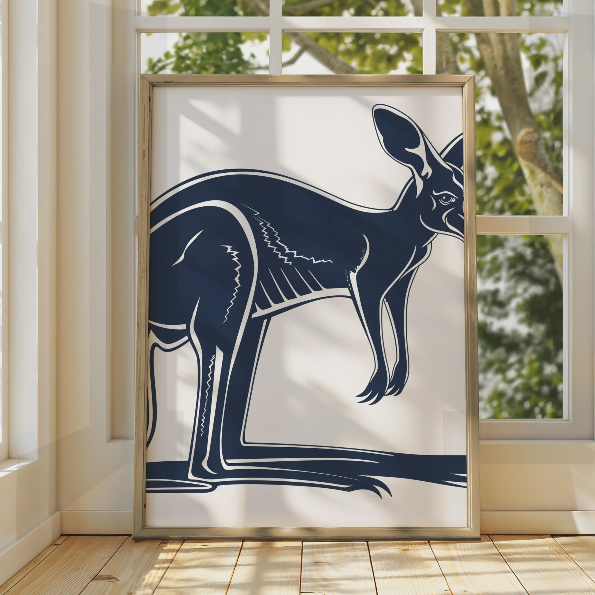 Kangaroo Poster, Navy Blue Animal Print, Australian Wildlife Wall Art, Minimalist Decor wall art print