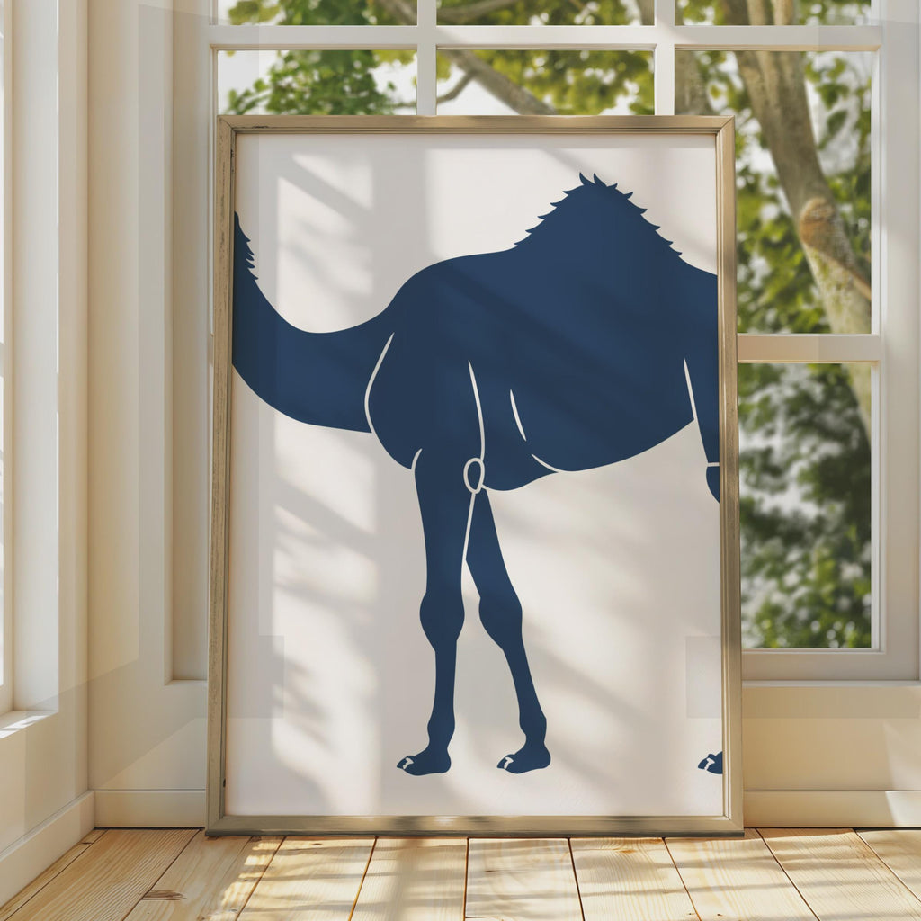 Camel Poster, Navy Blue Minimalist Animal Print, Desert Wall Art, Modern Home Decor wall art print