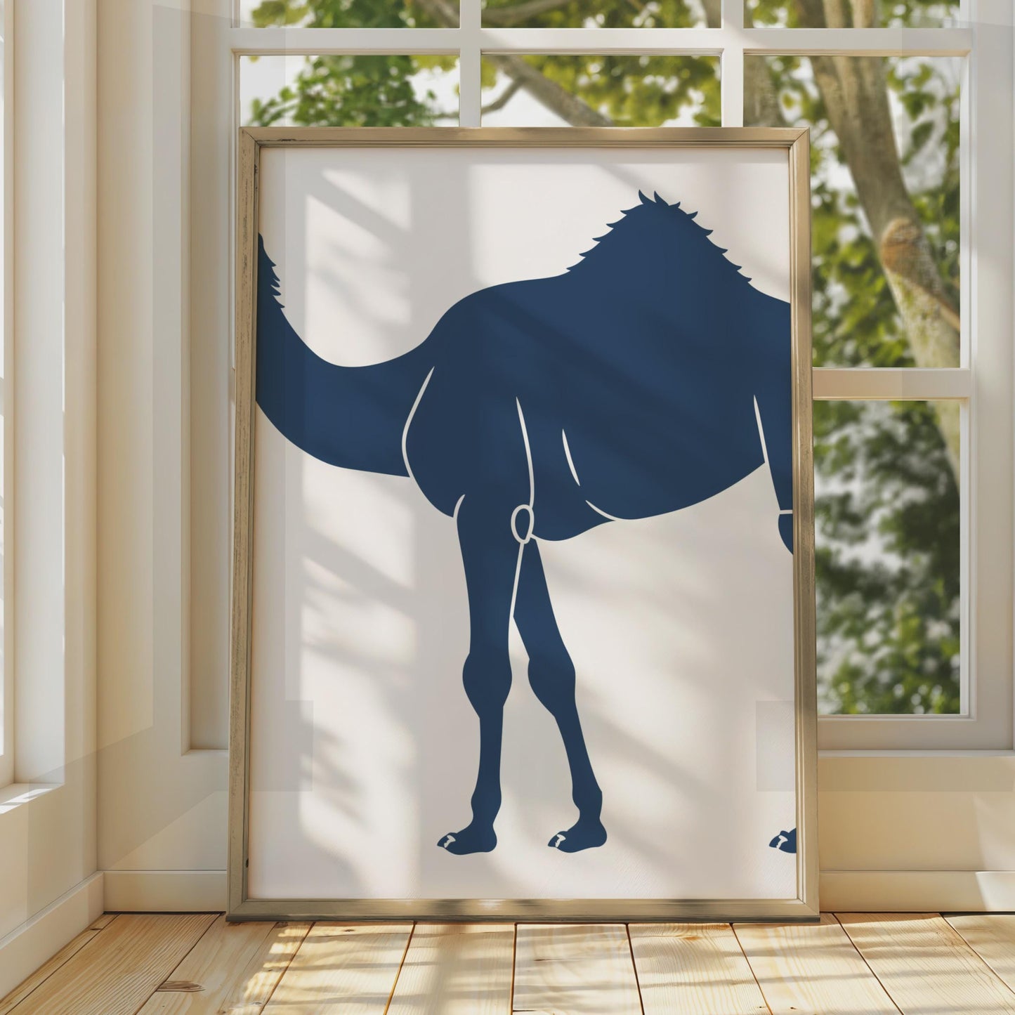 Camel Poster, Navy Blue Minimalist Animal Print, Desert Wall Art, Modern Home Decor wall art print