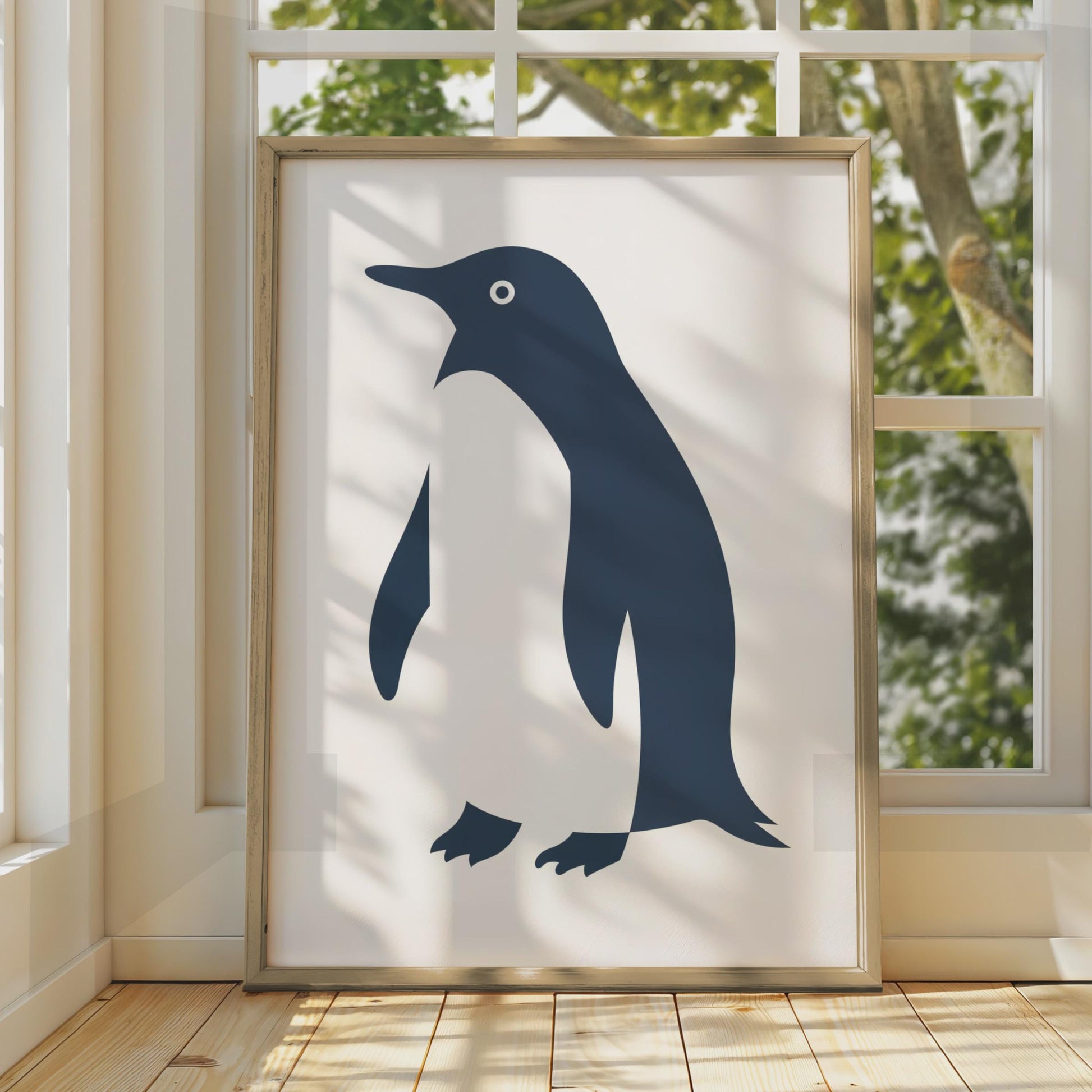 Penguin Poster, Minimalist Animal Print, Navy Blue Wall Art, Wildlife Bird Decor wall art print