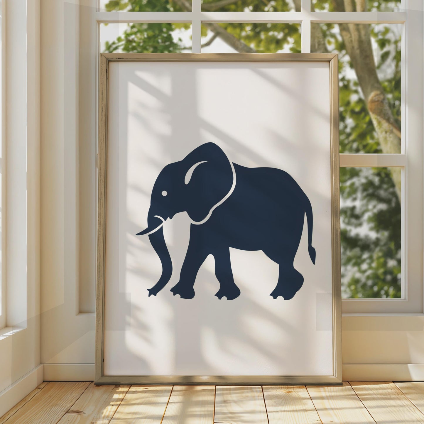 Elephant Poster, Navy Blue Silhouette Animal Print, Minimalist Wall Art, Wildlife Decor wall art print