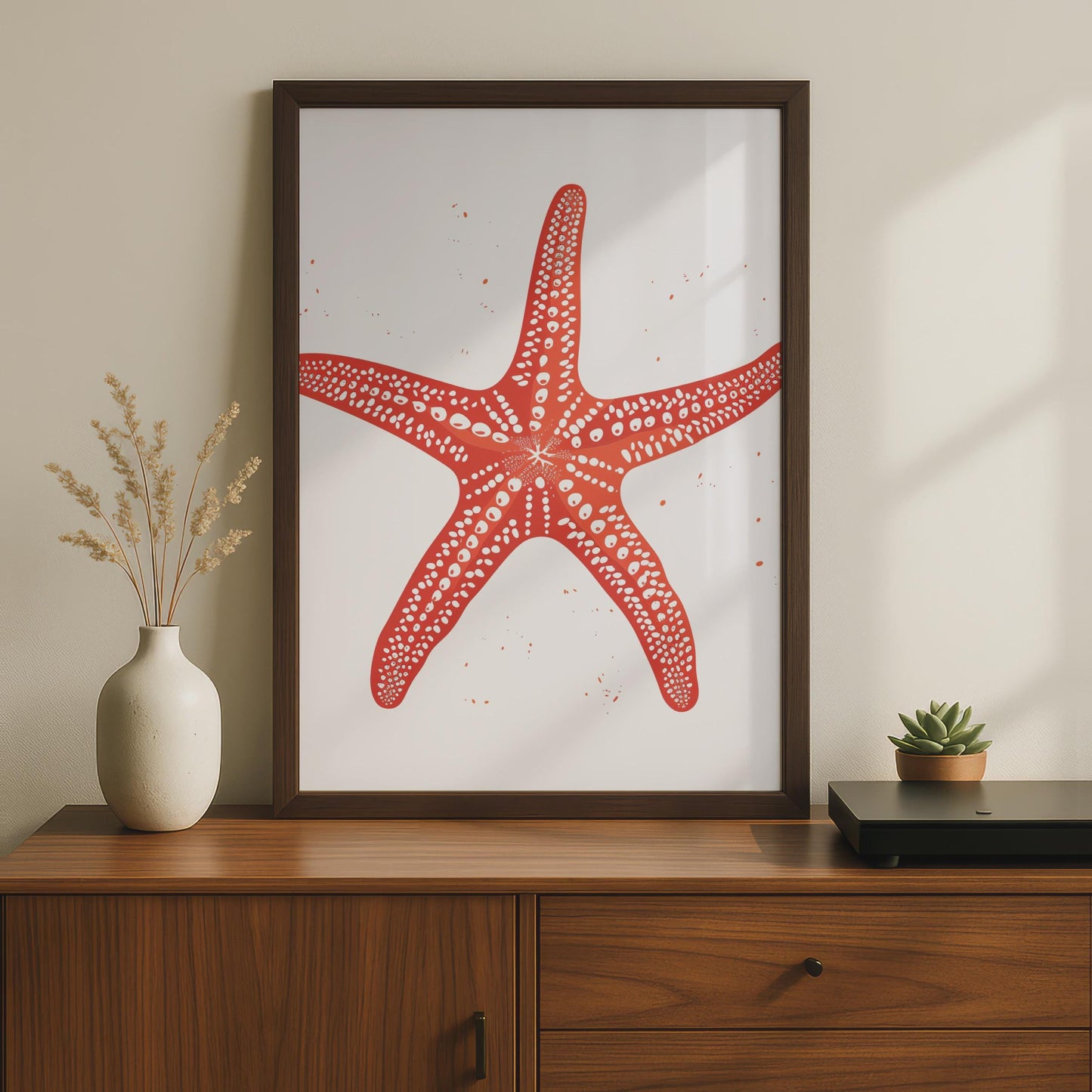 Red Starfish Poster, Sea Animal Print, Ocean Wall Art, Coastal Nautical Decor wall art print