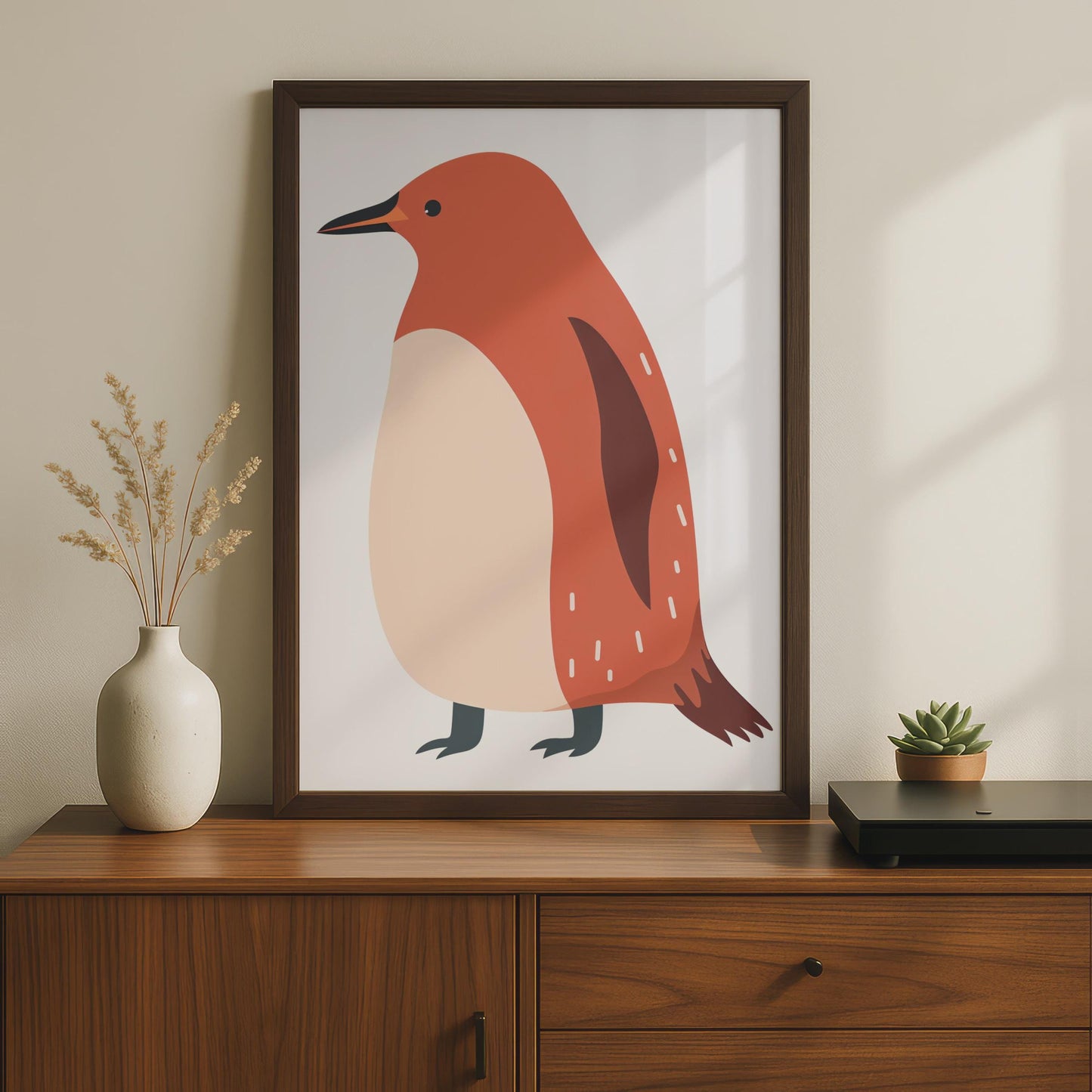 Penguin Animal Poster, Minimalist Bird Print, Terracotta Wall Art, Nursery Decor wall art print