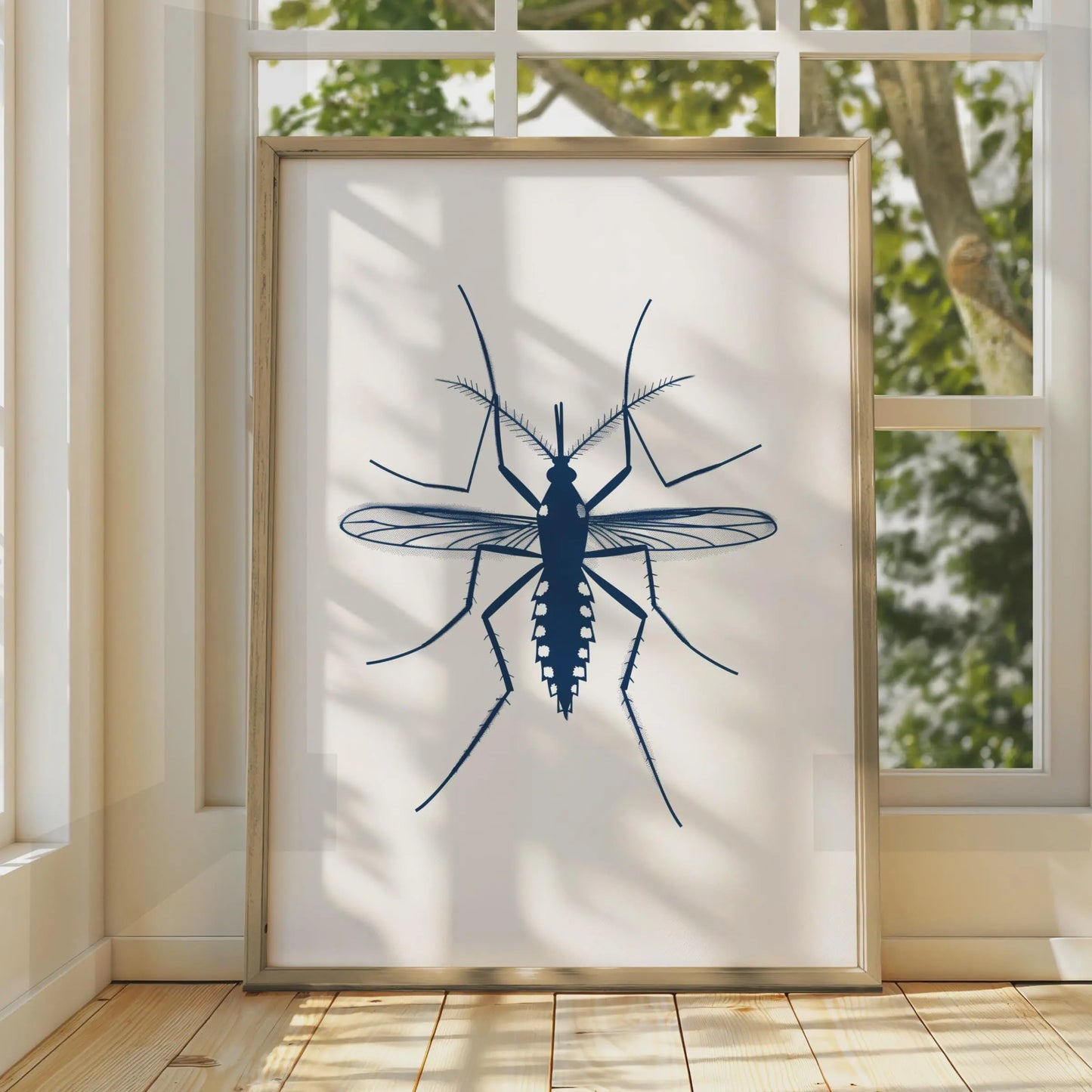 Mosquito Insect Poster, Navy Blue Animal Print, Entomology Wall Art, Minimalist Bug wall art print