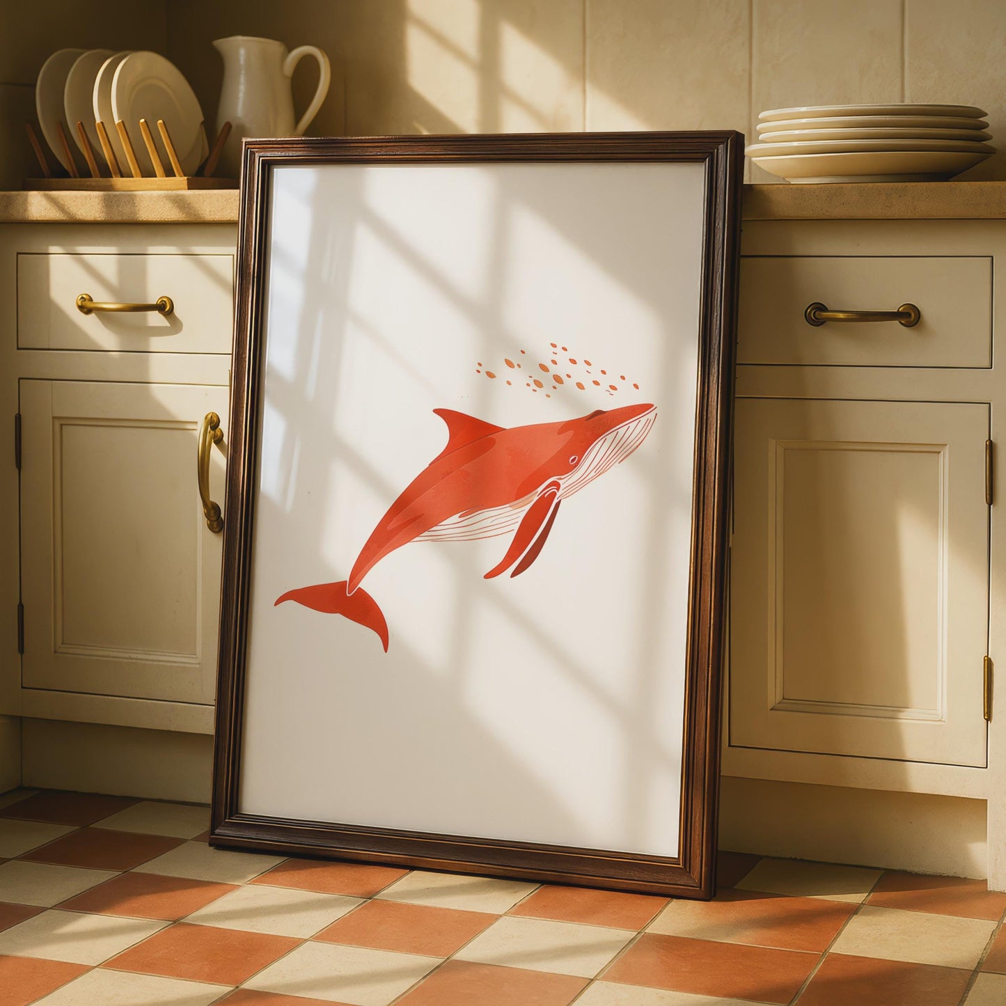 Red Humpback Whale Art Print, Minimalist Ocean Animal Poster wall art print