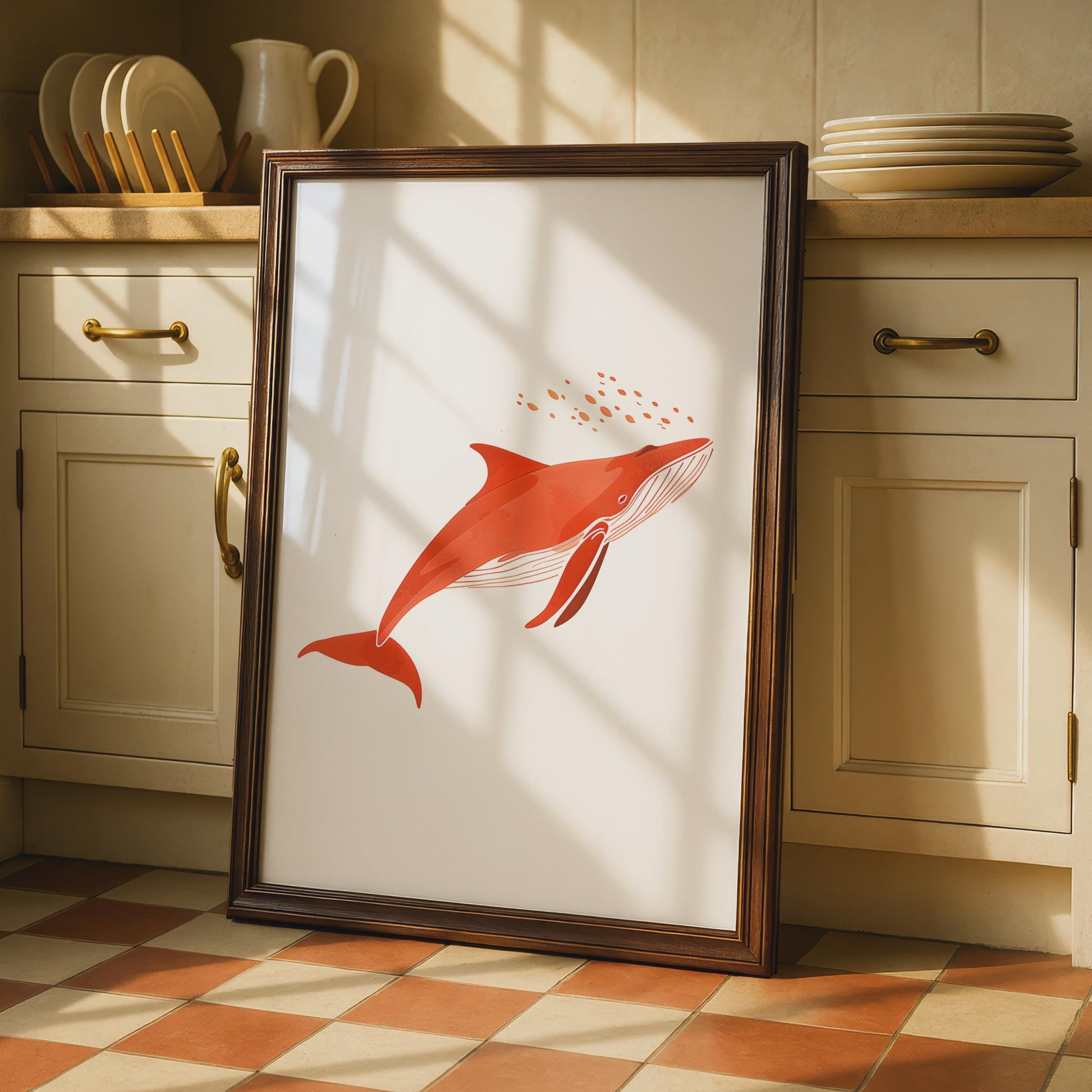Red Humpback Whale Art Print, Minimalist Ocean Animal Poster wall art print