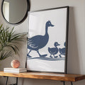 Duck Family Poster, Mother Duck Ducklings Wall Art, Navy Silhouette Animal Print wall art print