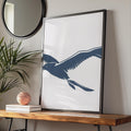 Flying Seagull Poster, Navy Blue Bird Wall Art, Minimalist Coastal Animal Print wall art print