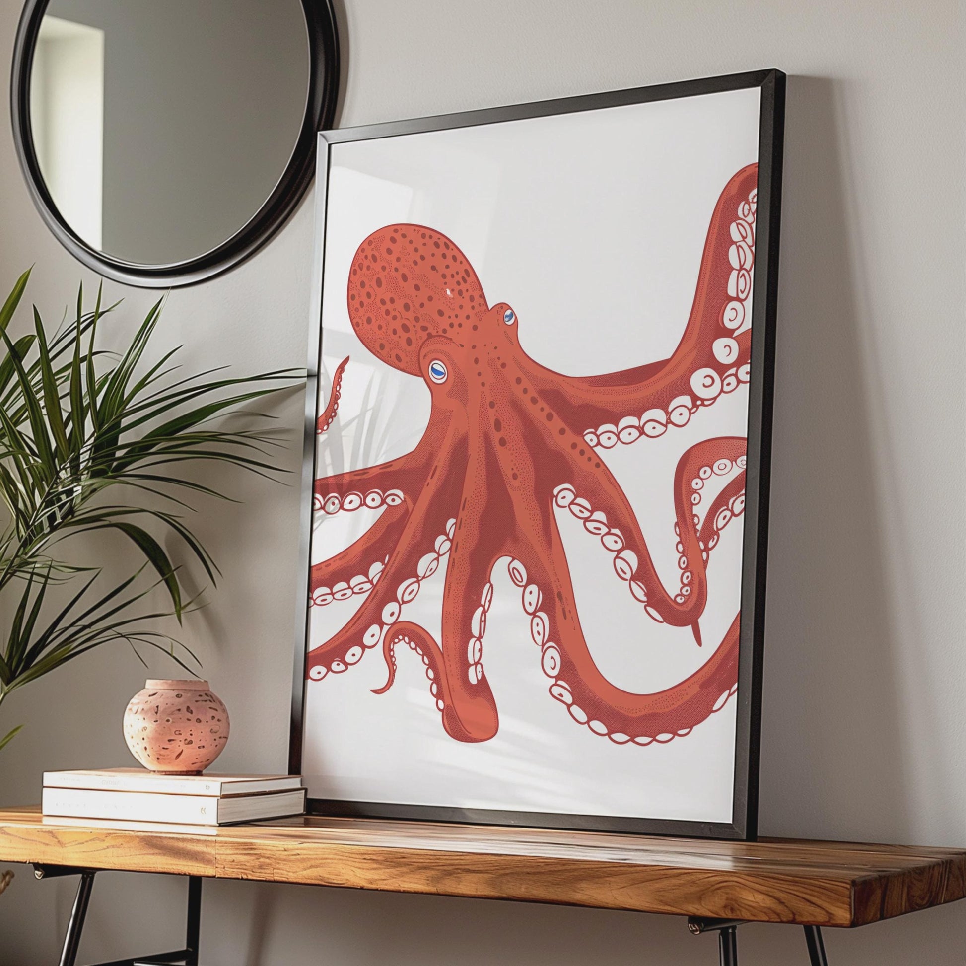 Red Octopus Poster, Ocean Animal Print, Nautical Wall Art, Sea Creature Decor wall art print
