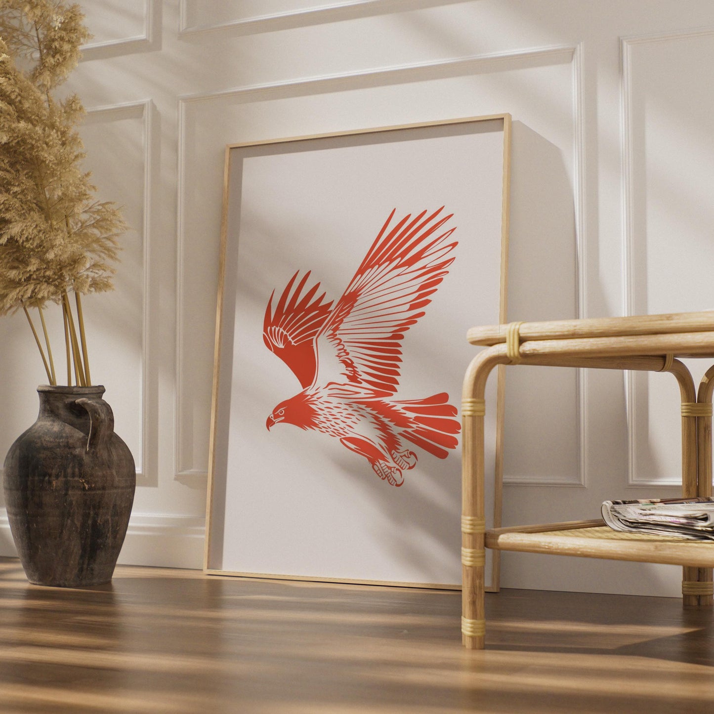 Red Flying Eagle Poster, Bold Cut-Paper Wildlife Art Print wall art print