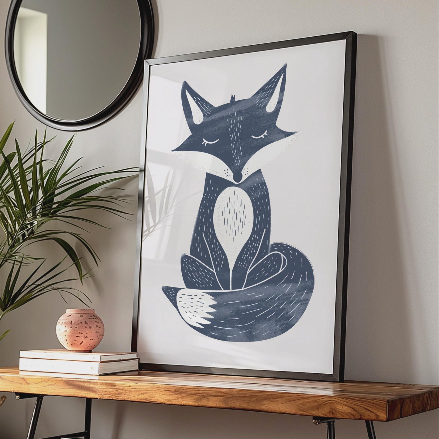 Navy Blue Fox Poster, Woodland Animal Print, Scandinavian Wall Art, Kids Room Decor wall art print