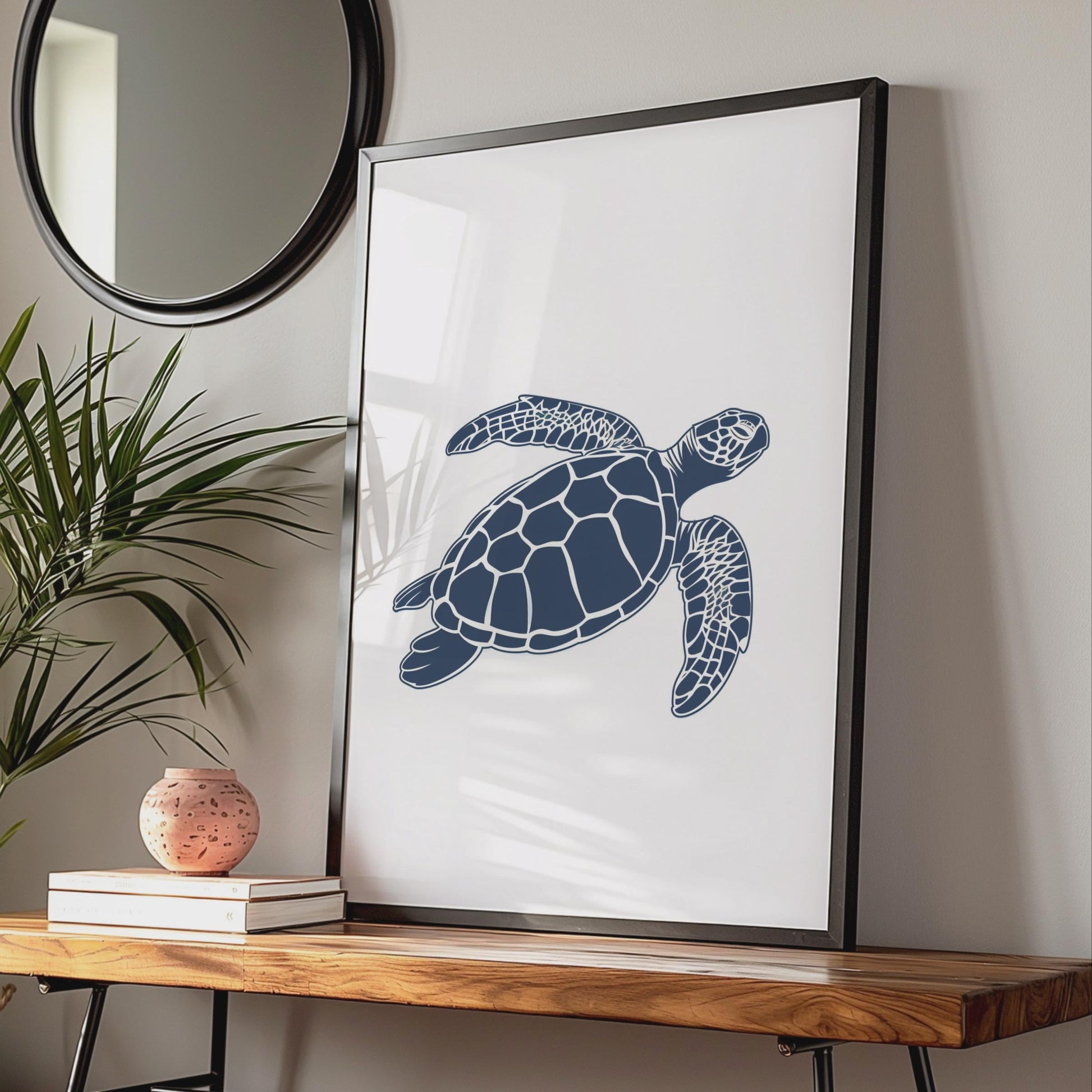 Sea Turtle Poster, Navy Blue Ocean Animal Print, Minimalist Coastal Wall Art wall art print