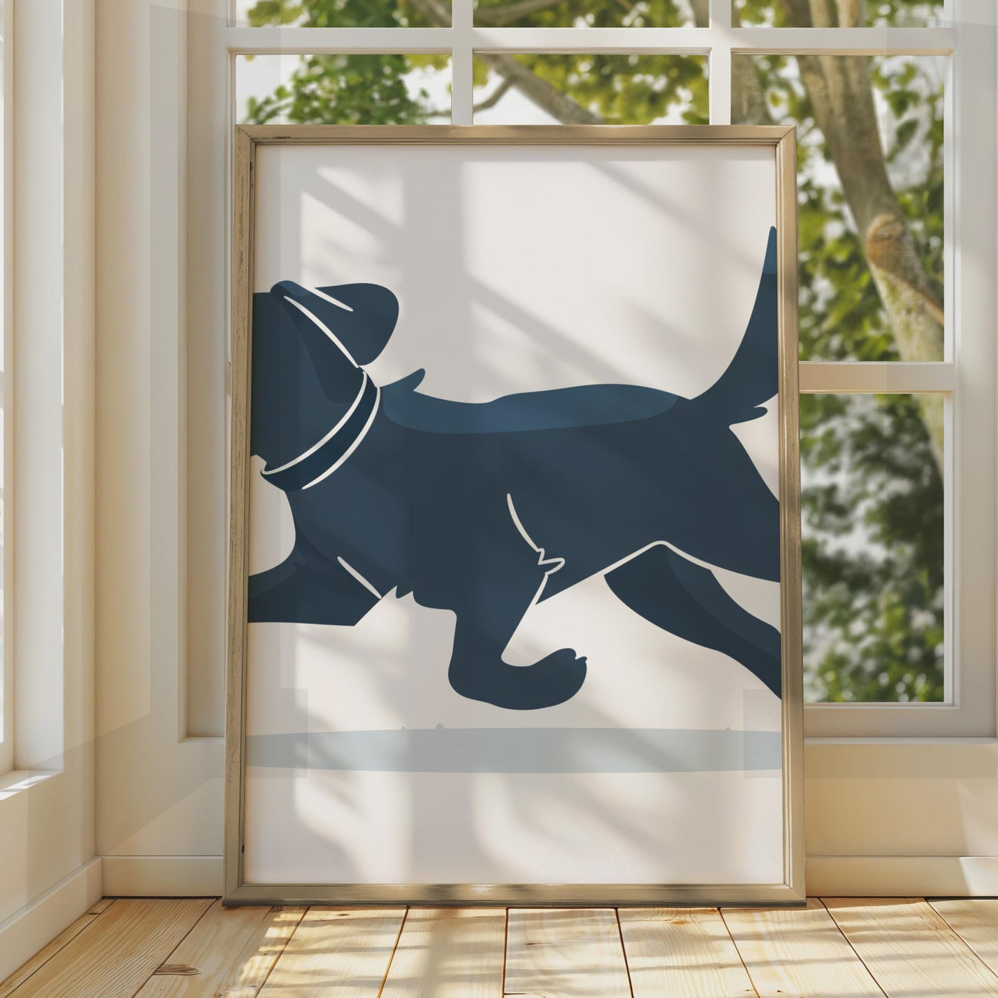 Black Labrador Running Dog Poster, Navy Blue Dog Wall Art, Minimalist Lab Print wall art print