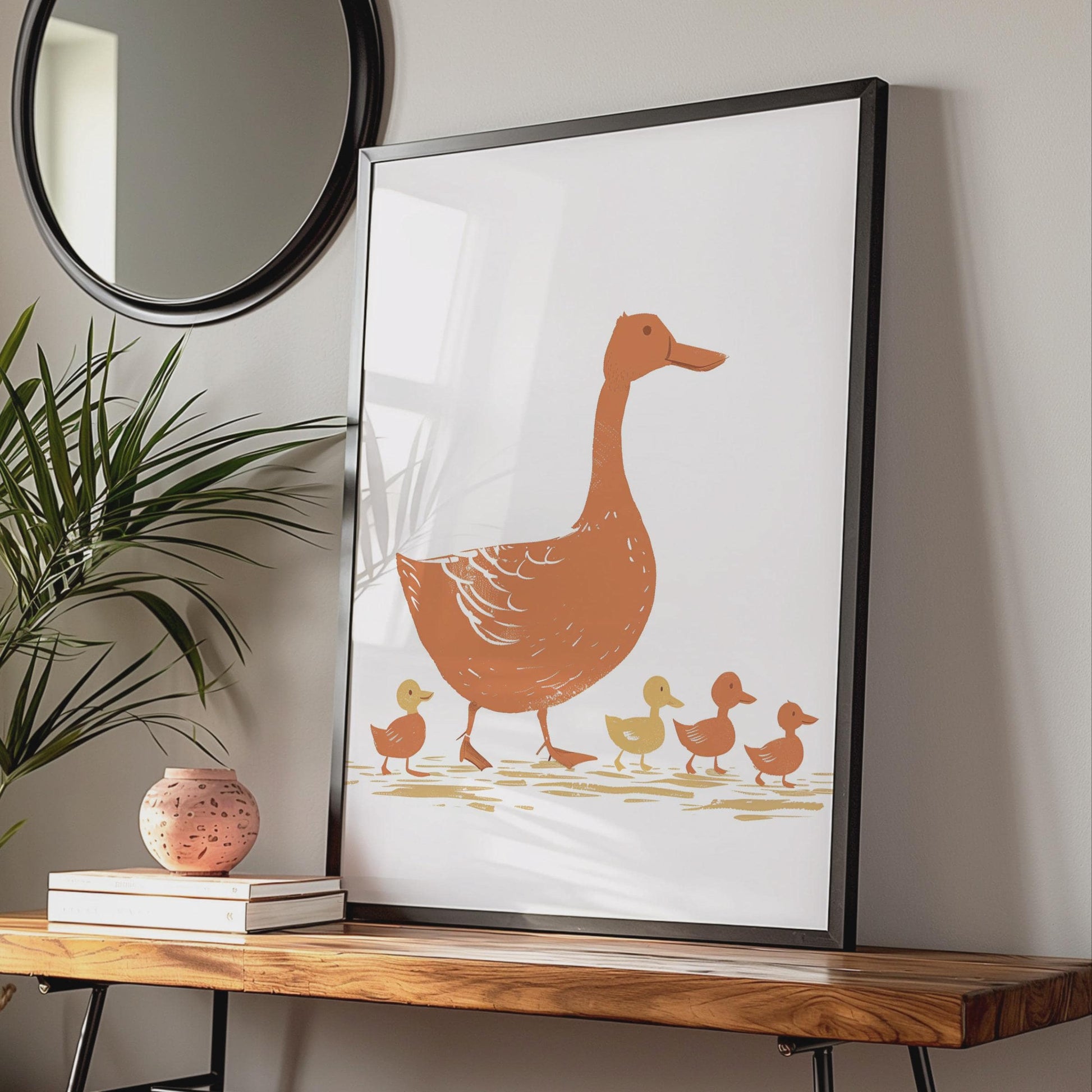 Duck Family Print, Folk Art Nursery Wall Art, Terracotta Ducklings Poster wall art print