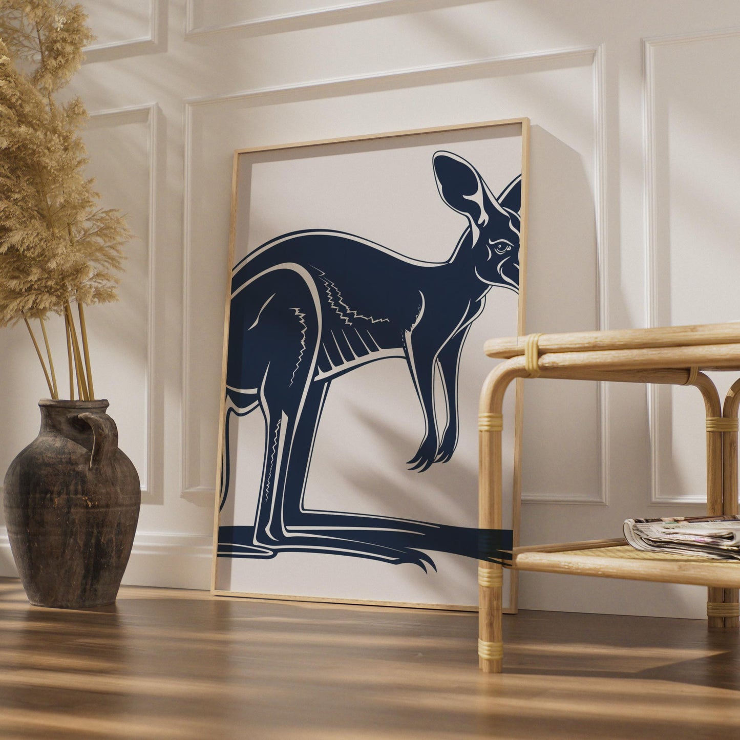 Kangaroo Poster, Navy Blue Animal Print, Australian Wildlife Wall Art, Minimalist Decor wall art print