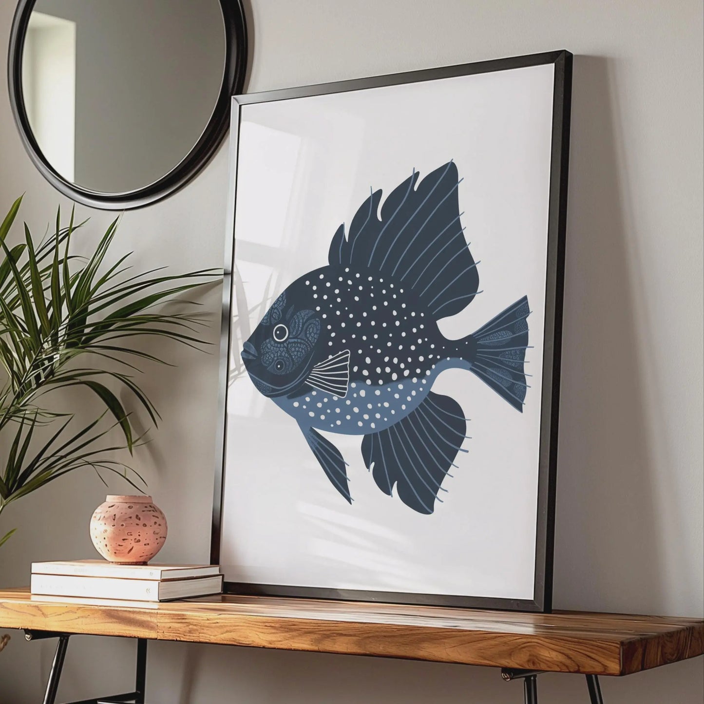 Navy Blue Fish Poster, Decorative Animal Print, Ocean Wall Art, Nautical Decor wall art print