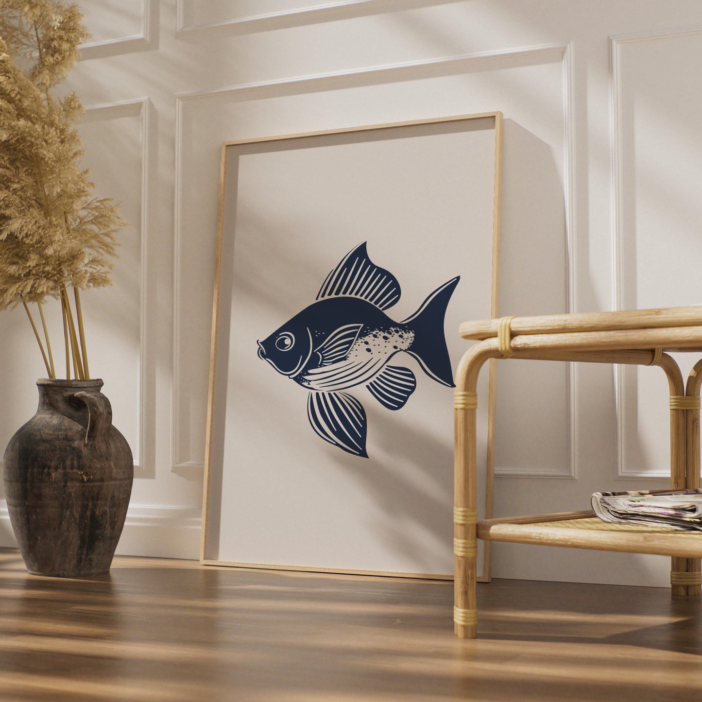 Fish Poster, Navy Blue Minimalist Animal Print, Nautical Wall Art, Ocean Decor wall art print