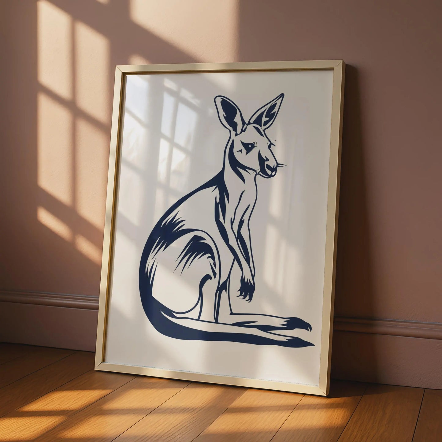 Kangaroo Poster, Navy Blue Animal Print, Australian Wildlife Wall Art, Minimalist Ink Style wall art print