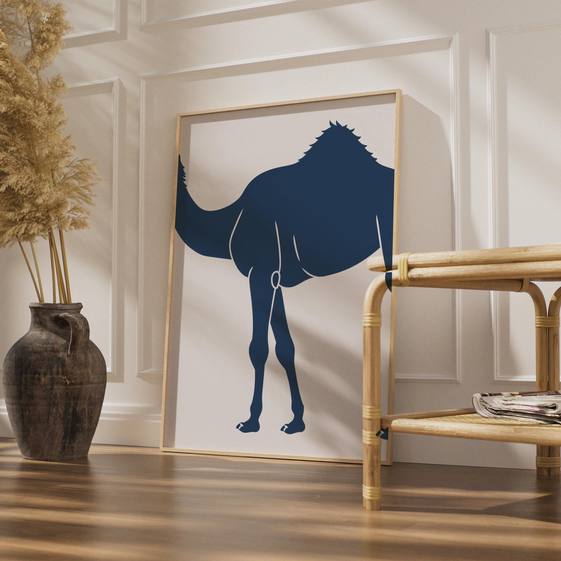 Camel Poster, Navy Blue Minimalist Animal Print, Desert Wall Art, Modern Home Decor wall art print