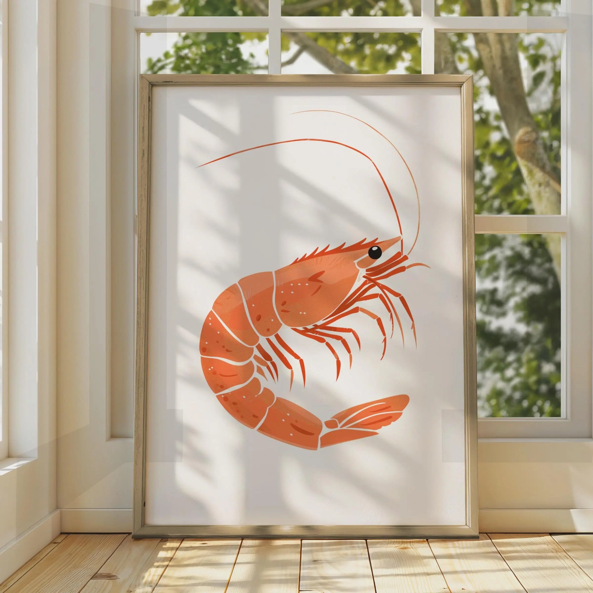 Shrimp Animal Poster, Orange Prawn Print, Seafood Wall Art, Ocean Creature Decor wall art print