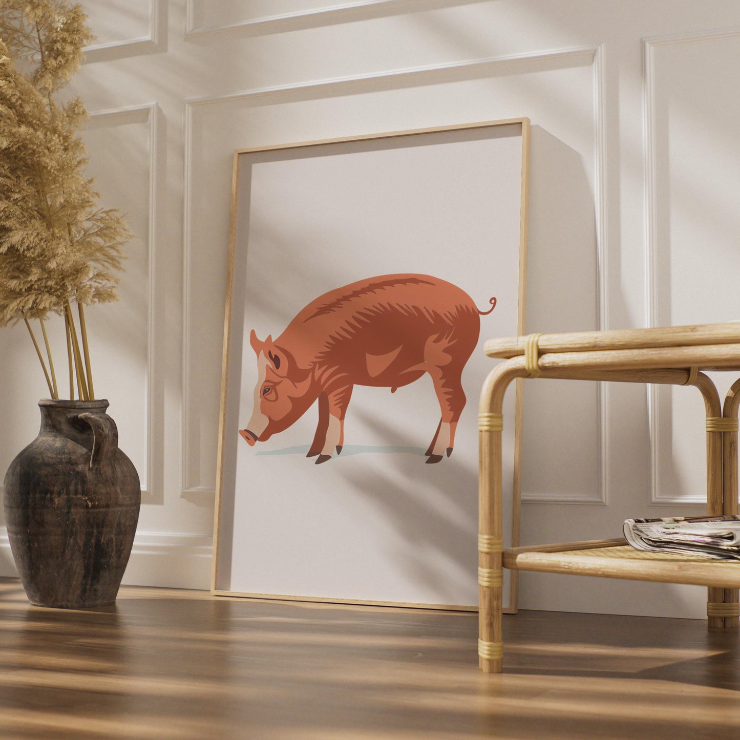 Russet Brown Pig Print, Minimalist Farm Animal Wall Art, Modern Farmhouse Decor wall art print