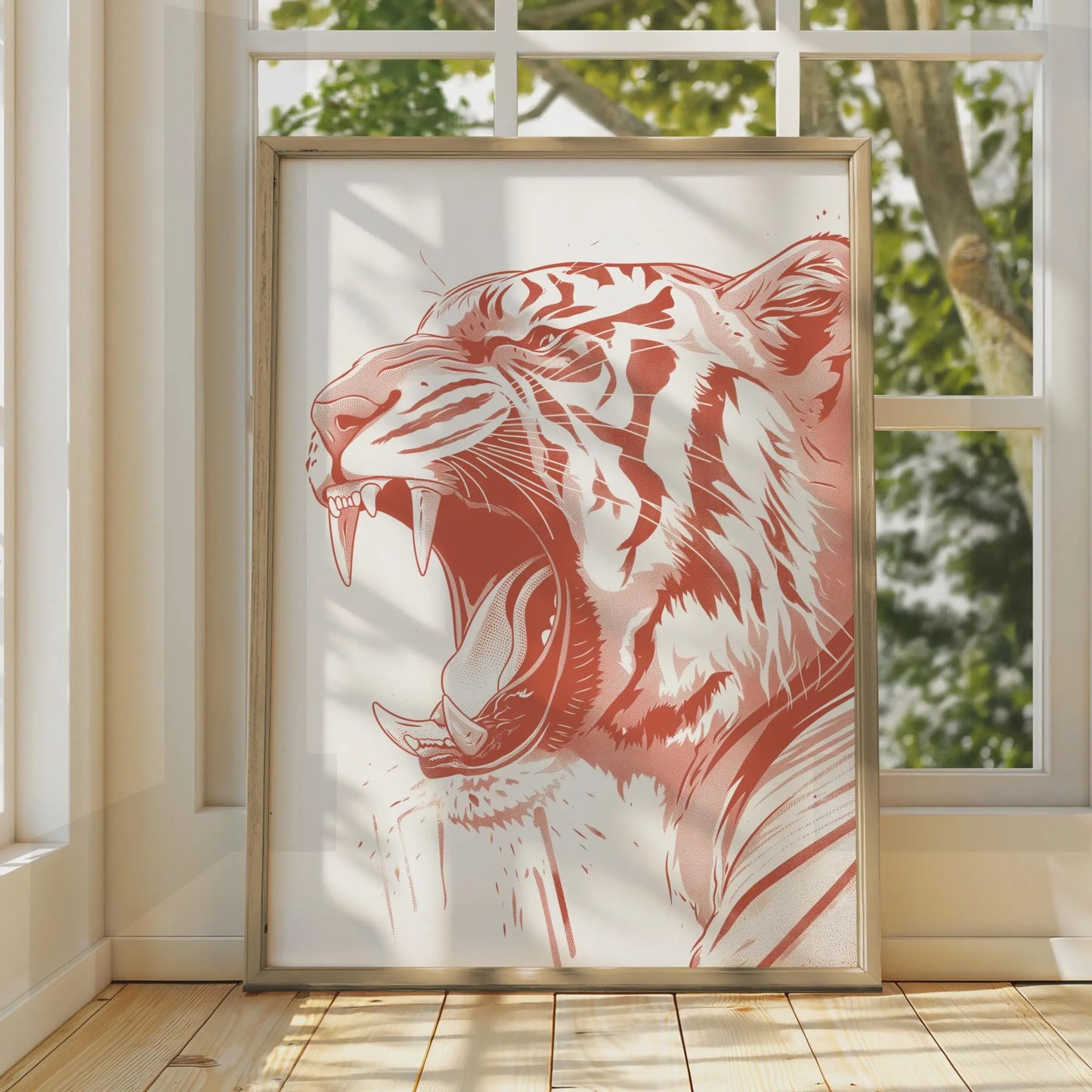 Roaring Tiger Poster, Red Animal Print, Bold Wildlife Wall Art, Modern Big Cat Decor wall art print