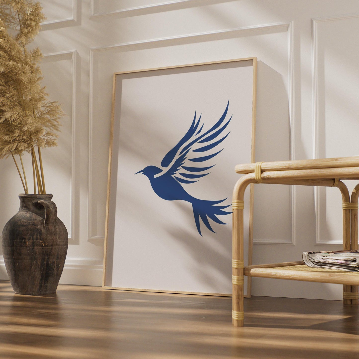 Minimalist Blue Bird in Flight Poster, Graphic Animal Wall Art, Modern Home Decor wall art print