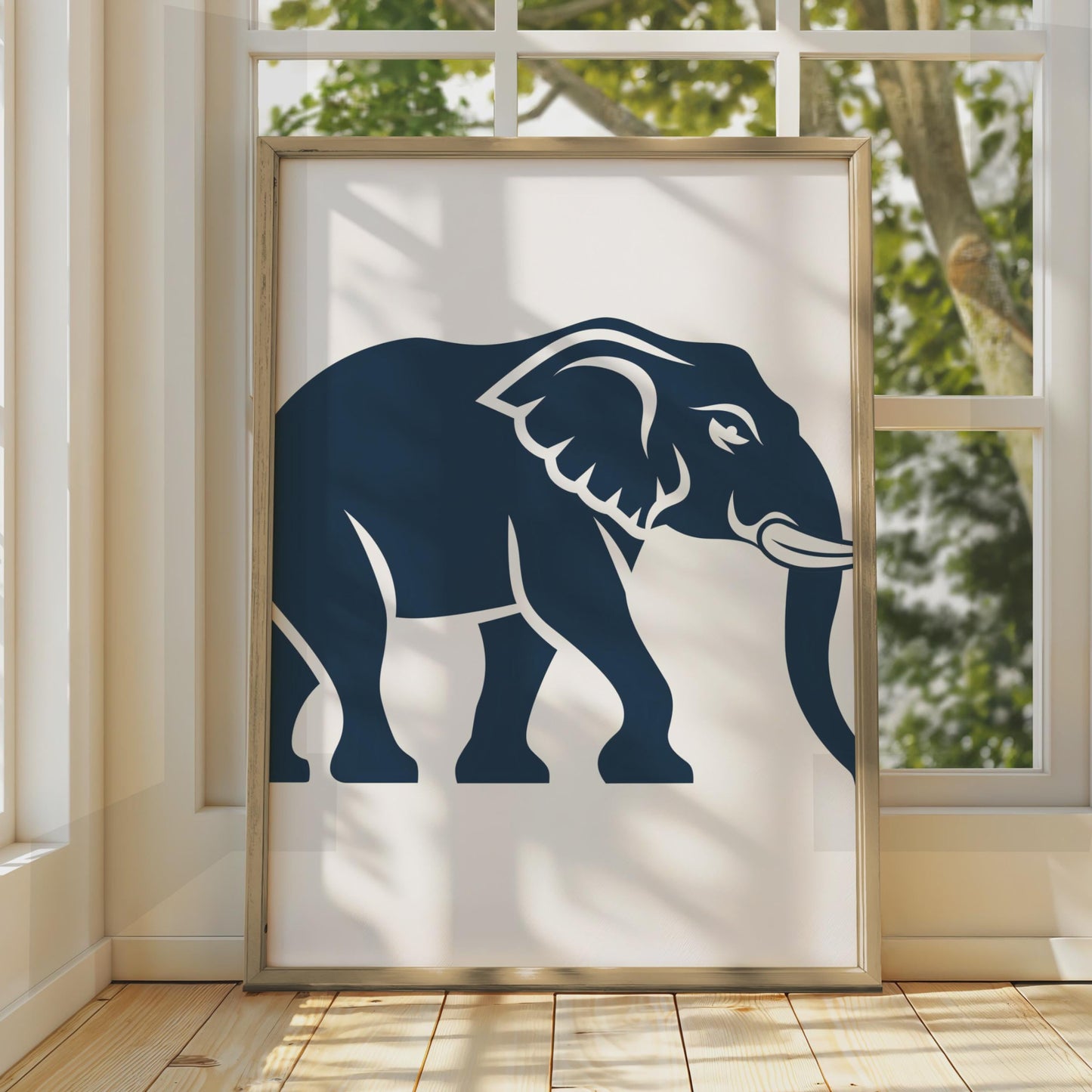 Elephant Poster, Navy Blue Minimalist Animal Print, Modern Wildlife Wall Art Decor wall art print