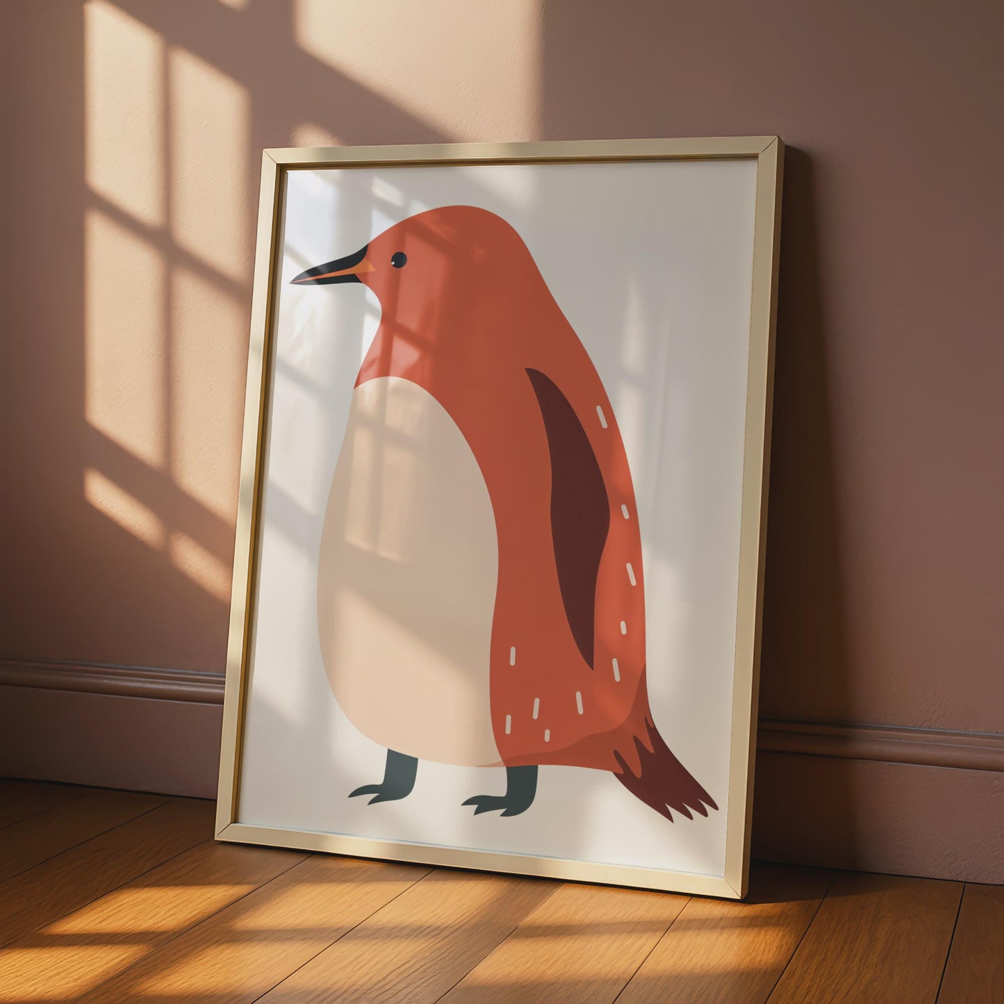 Penguin Animal Poster, Minimalist Bird Print, Terracotta Wall Art, Nursery Decor wall art print
