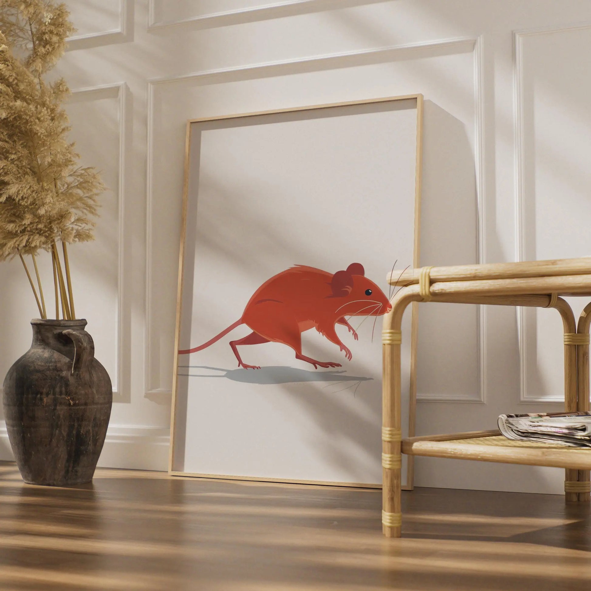 Minimalist Mouse Print, Terracotta Rodent Wildlife Art, Contemporary Wall Decor wall art print