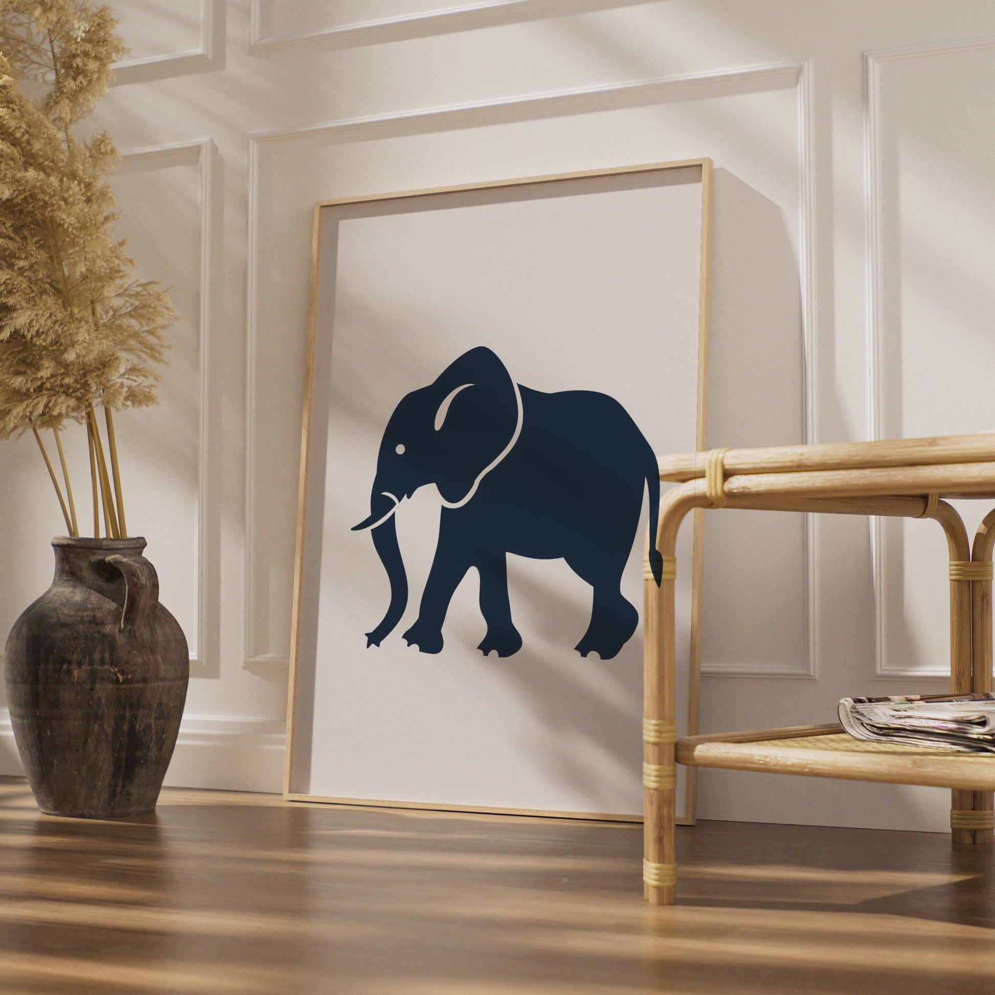 Elephant Poster, Navy Blue Silhouette Animal Print, Minimalist Wall Art, Wildlife Decor wall art print