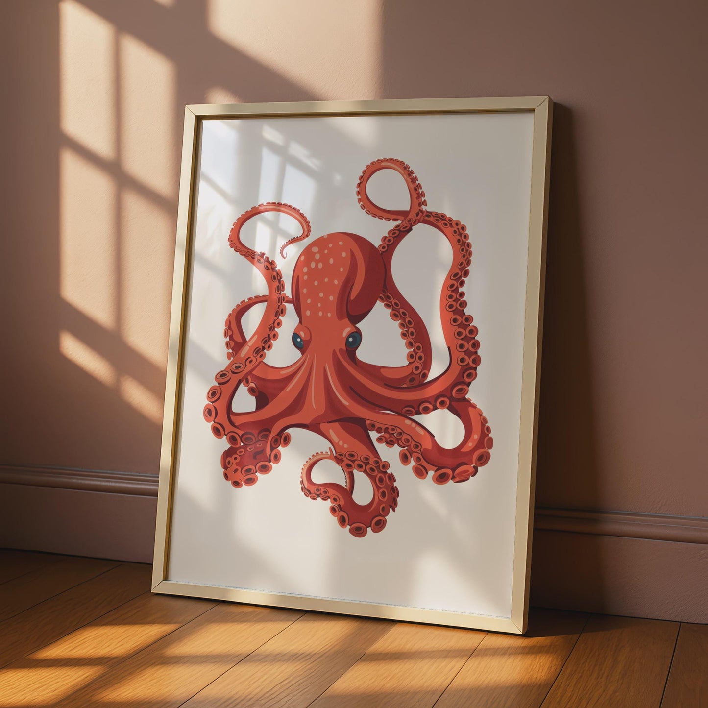 Red Octopus Poster, Ocean Animal Wall Art Print, Sea Creature Nautical Decor wall art print