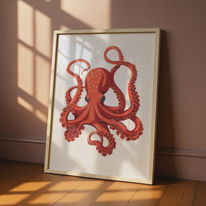Red Octopus Poster, Ocean Animal Wall Art Print, Sea Creature Nautical Decor wall art print